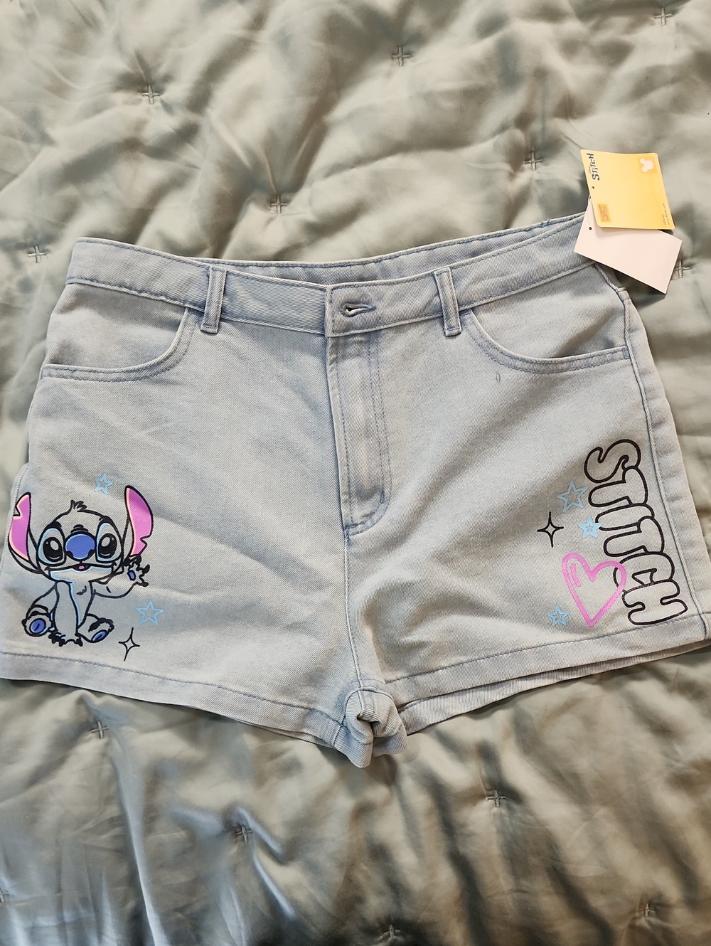 Stitch Light Blue Graphic Denim Shorts